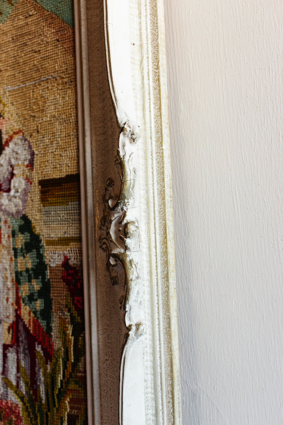 19th century French framed  needlepoint tapestry remnant