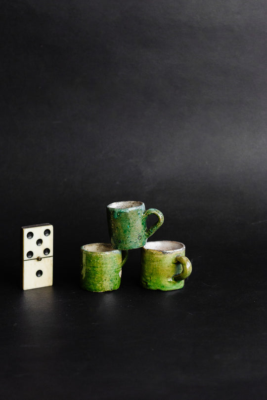 set of three antique french stoneware dollhouse mugs