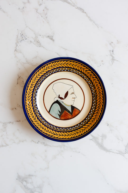 early 20th century French Quimper pottery Breton portrait plates