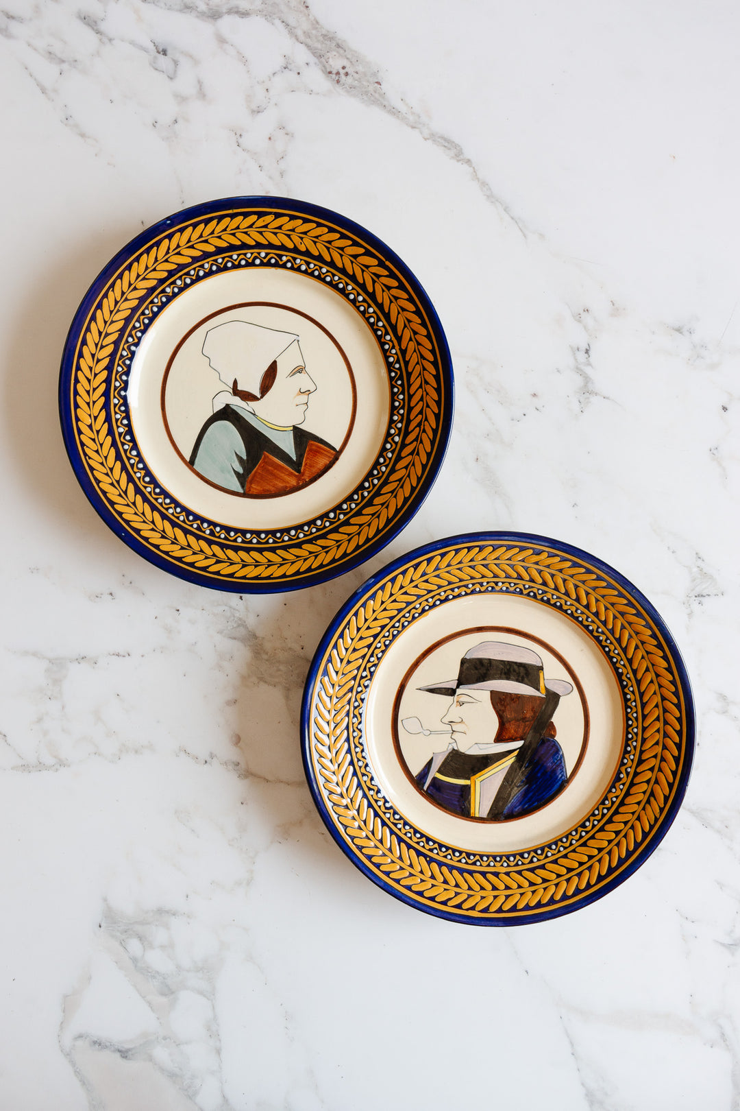 early 20th century French Quimper pottery Breton portrait plates