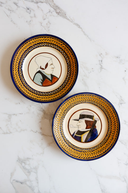 early 20th century French Quimper pottery Breton portrait plates