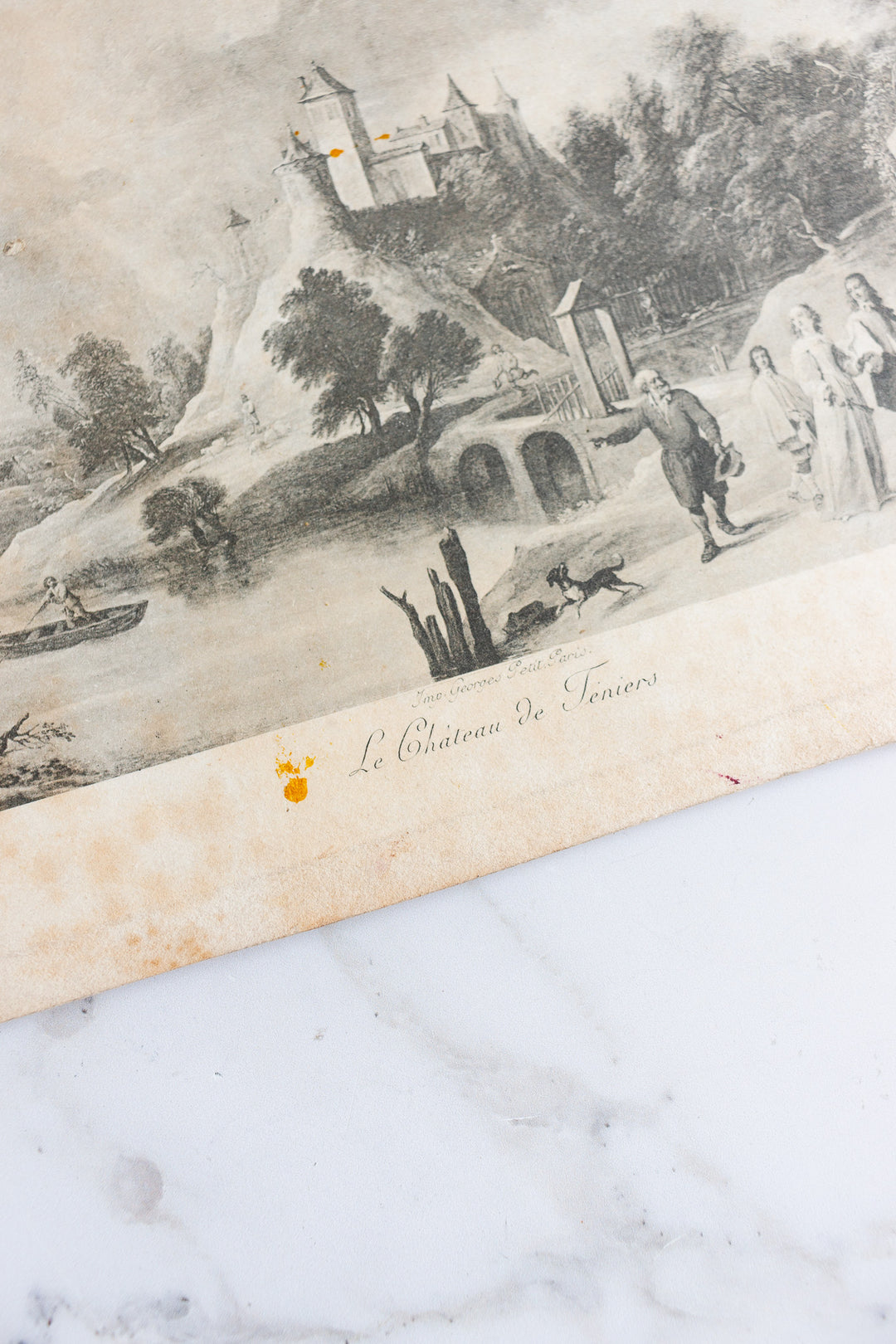 antique French engraving, “le château de teniers”