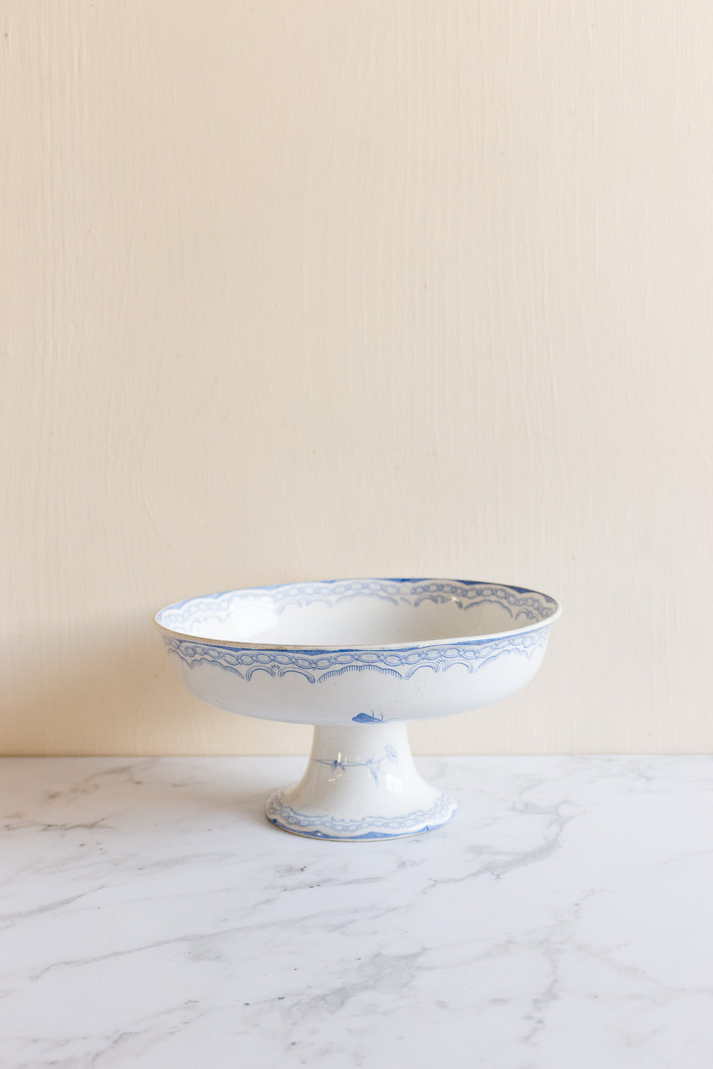 antique french gien blue and white transferware compotier