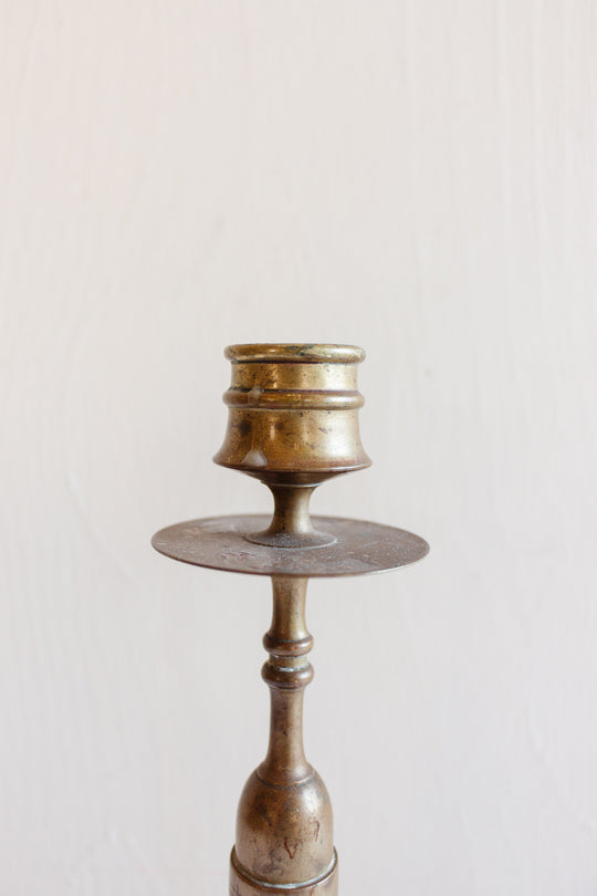 eclectic set of 3 vintage brass candlesticks