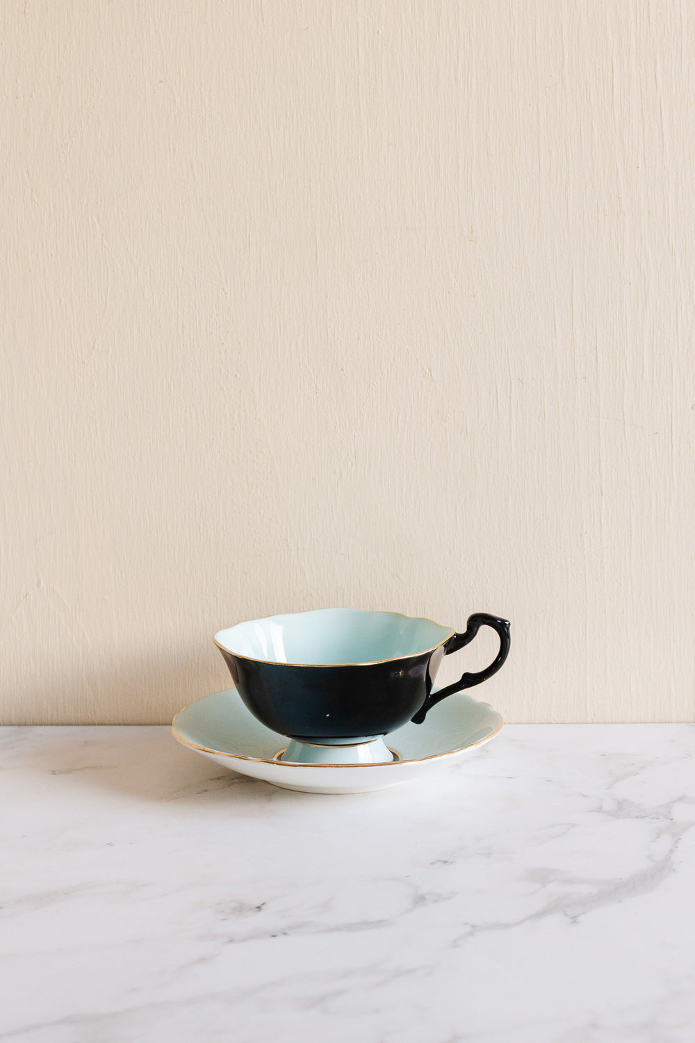1930s double warrant paragon black and robin's egg blue teacup