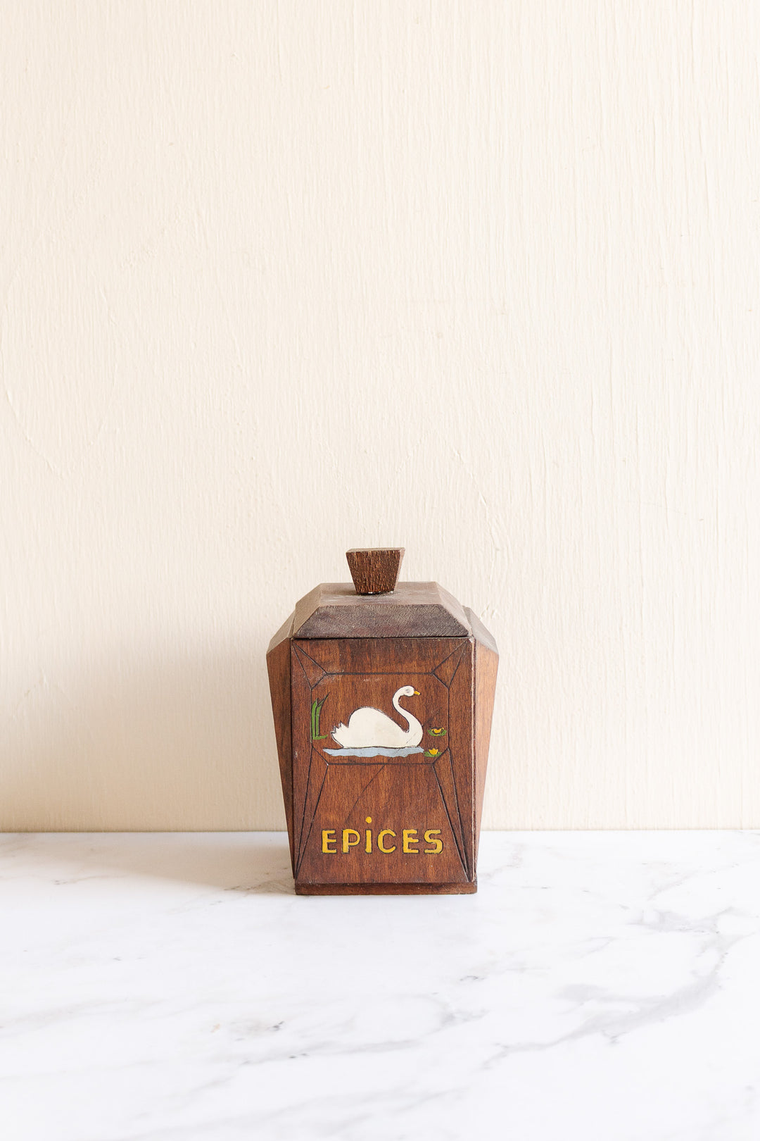 trio of vintage french wooden kitchen cannisters: café, poivre, épices