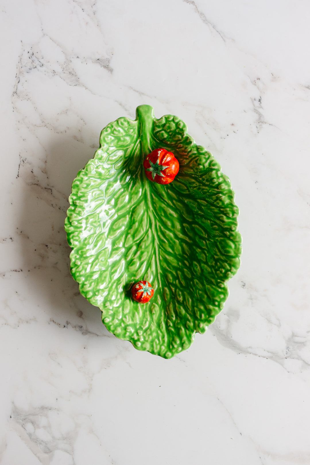 antique french sarreguemines majolica lettuce and tomato dish