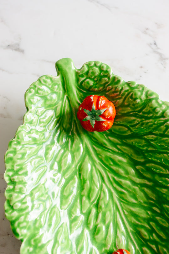 antique french sarreguemines majolica lettuce and tomato dish