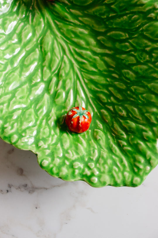 antique french sarreguemines majolica lettuce and tomato dish