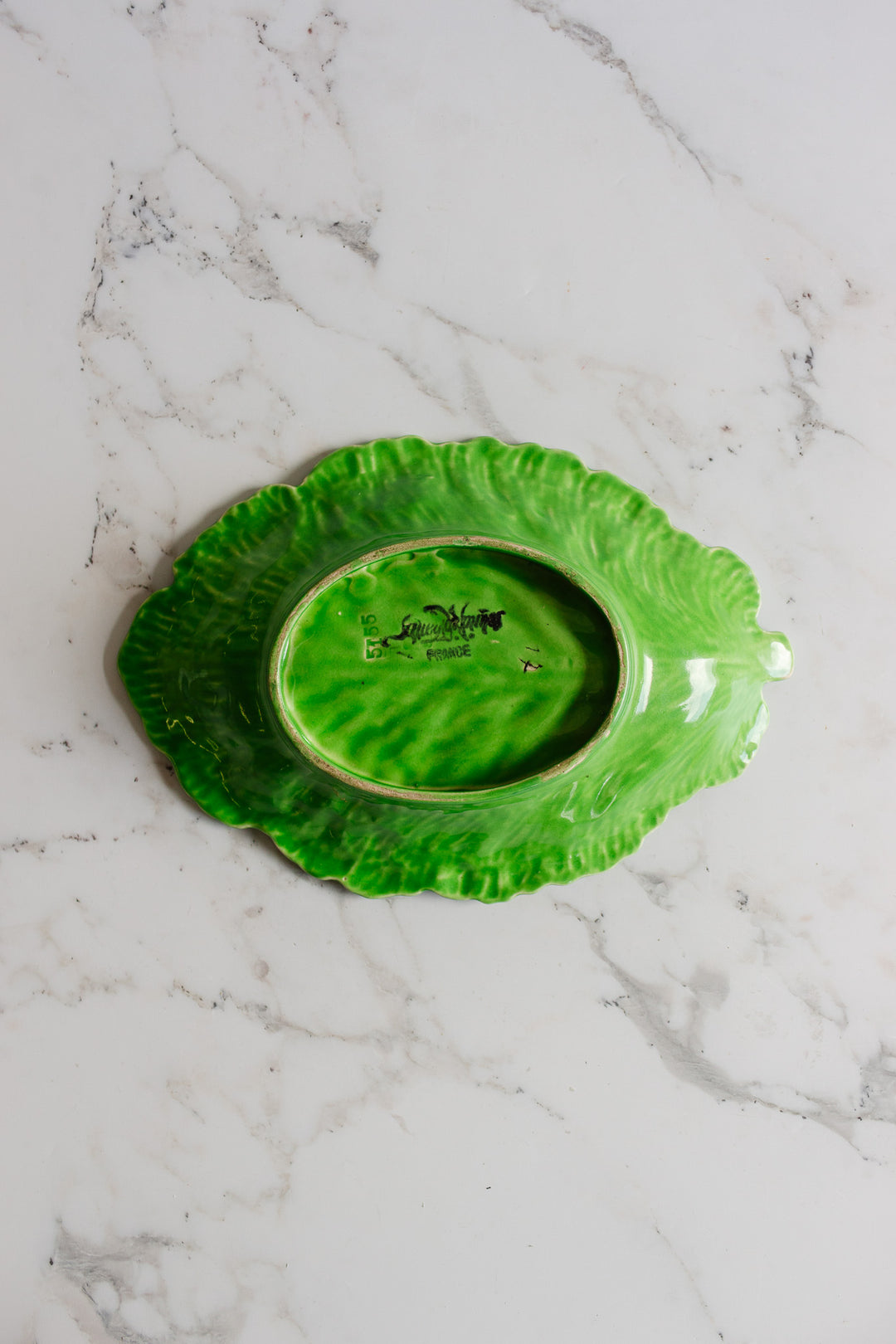 antique french sarreguemines majolica lettuce and tomato dish