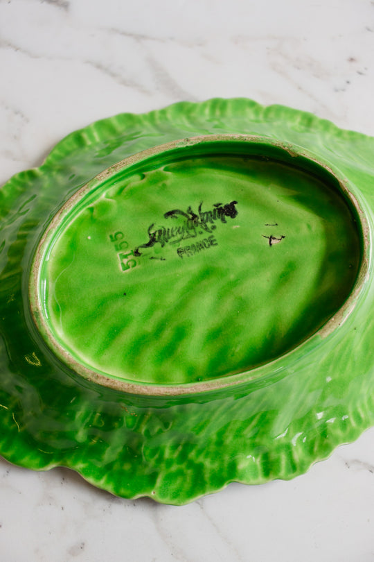 antique french sarreguemines majolica lettuce and tomato dish