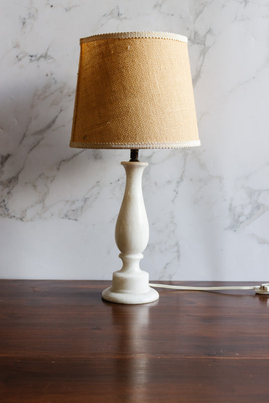 vintage french alabaster lamp with linen shade