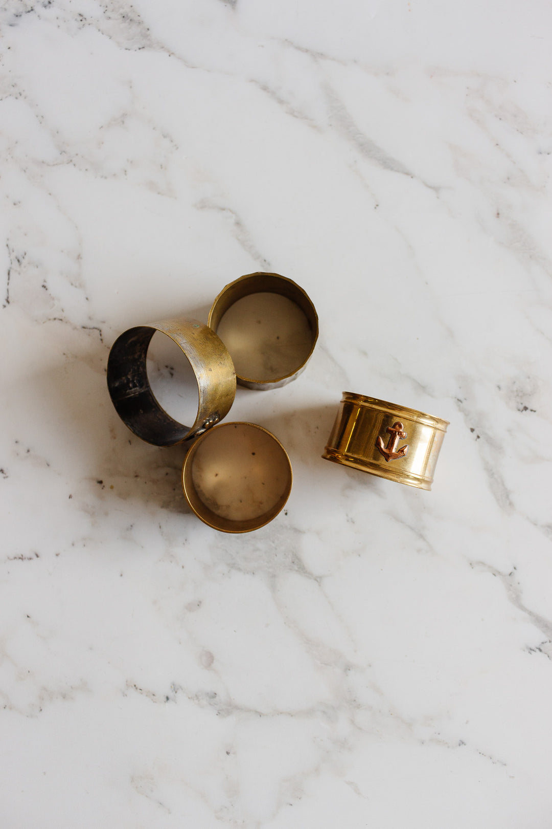 set of antique french brass napkin rings