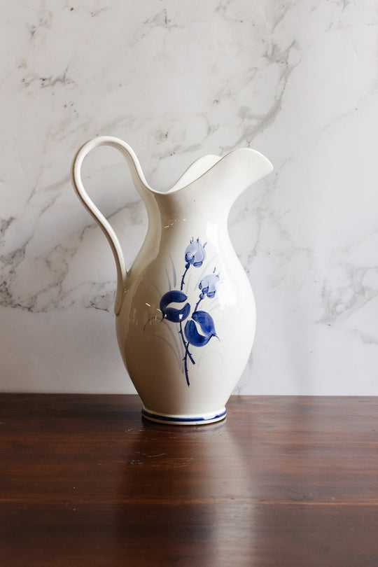 vintage italian handpainted blue and white pitcher