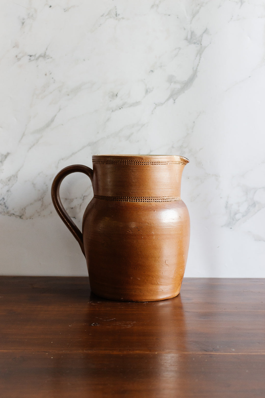 large antique french stoneware pitcher