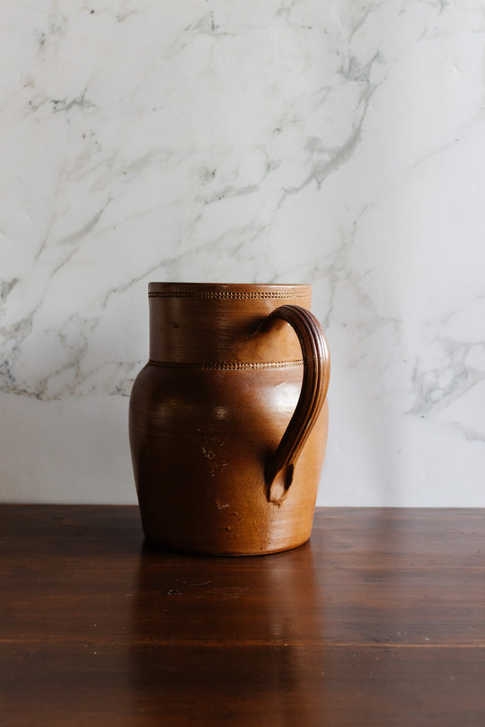 large antique french stoneware pitcher