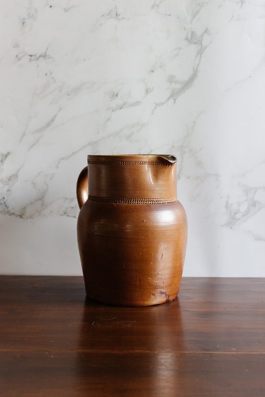 large antique french stoneware pitcher