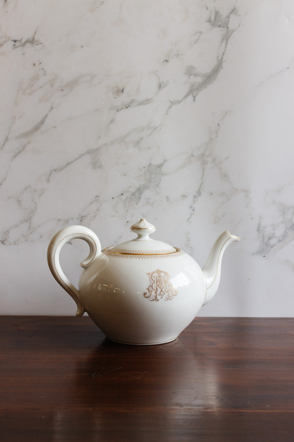 19th century limoges porcelain monogrammed teapot