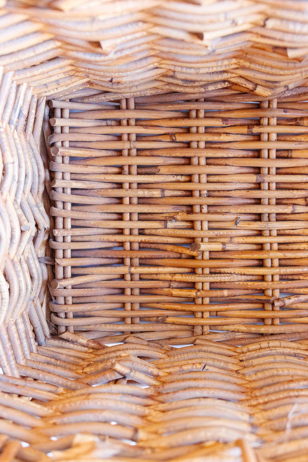 antique french rattan bicycle basket with leather buckle