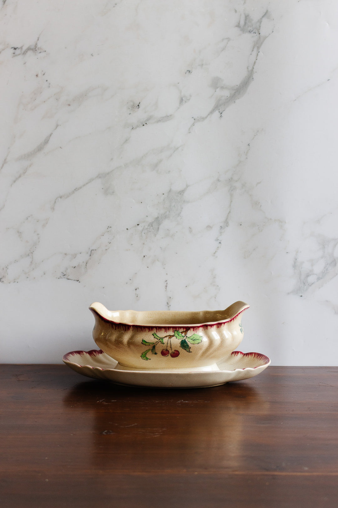 turn of the century french longwy "montmorency" gravy boat