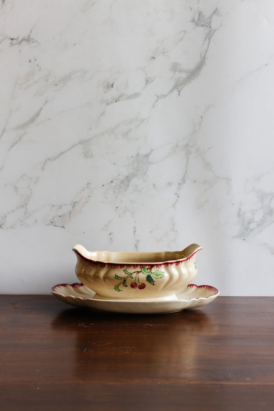 turn of the century french longwy "montmorency" gravy boat
