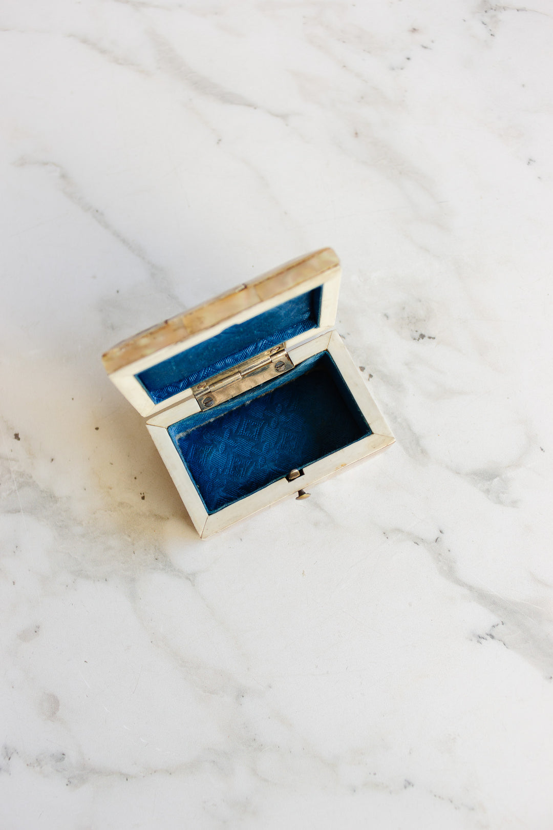 vintage french mother of pearl jewelry box with fabric interior