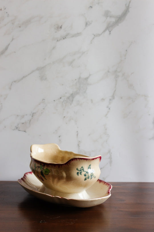 turn of the century french longwy "montmorency" gravy boat