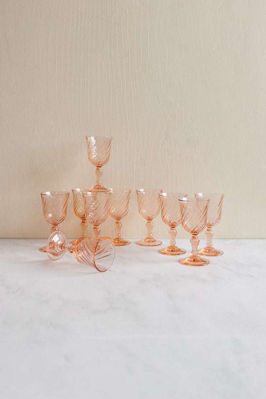 midcentury french petite pink aperitif glasses