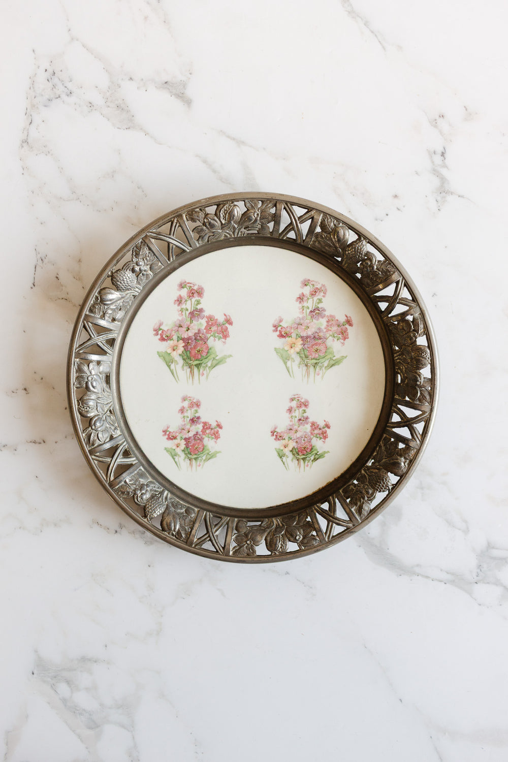 large turn of the century porcelain handpainted primrose cake plate