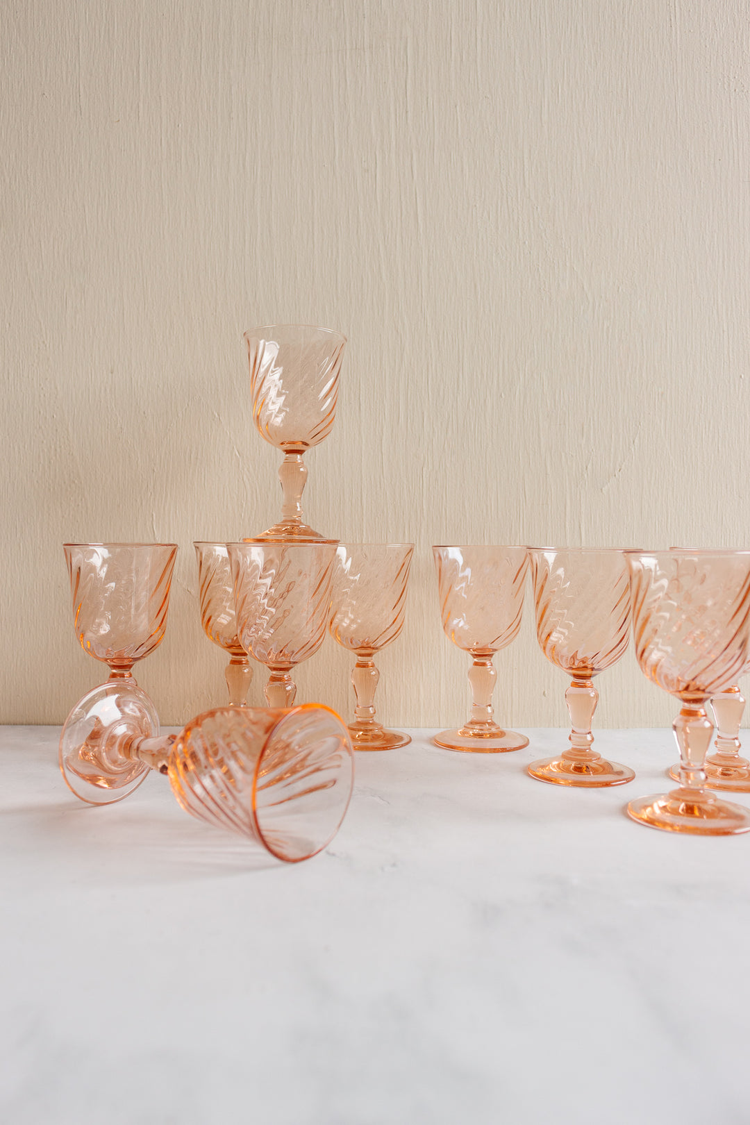 midcentury french petite pink aperitif glasses