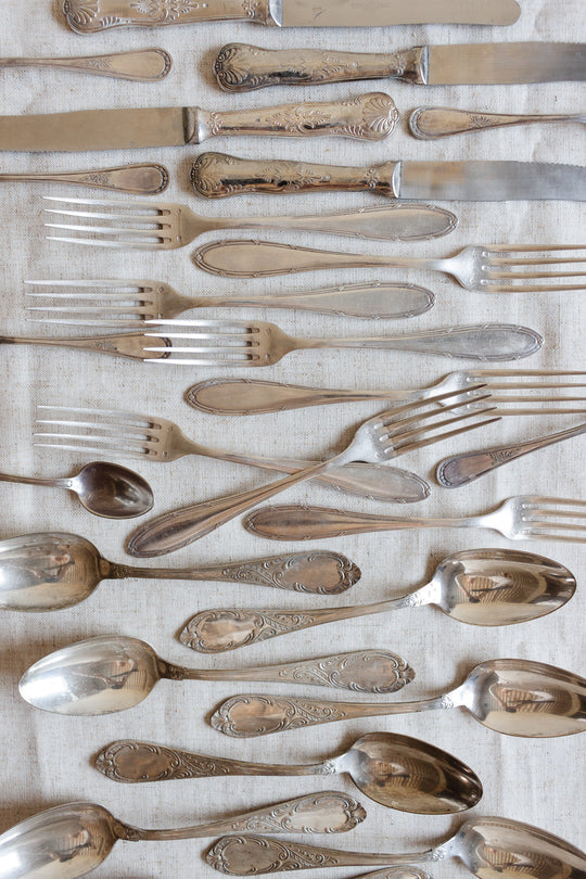 antique French silver plate flatware, eclectic set of 4