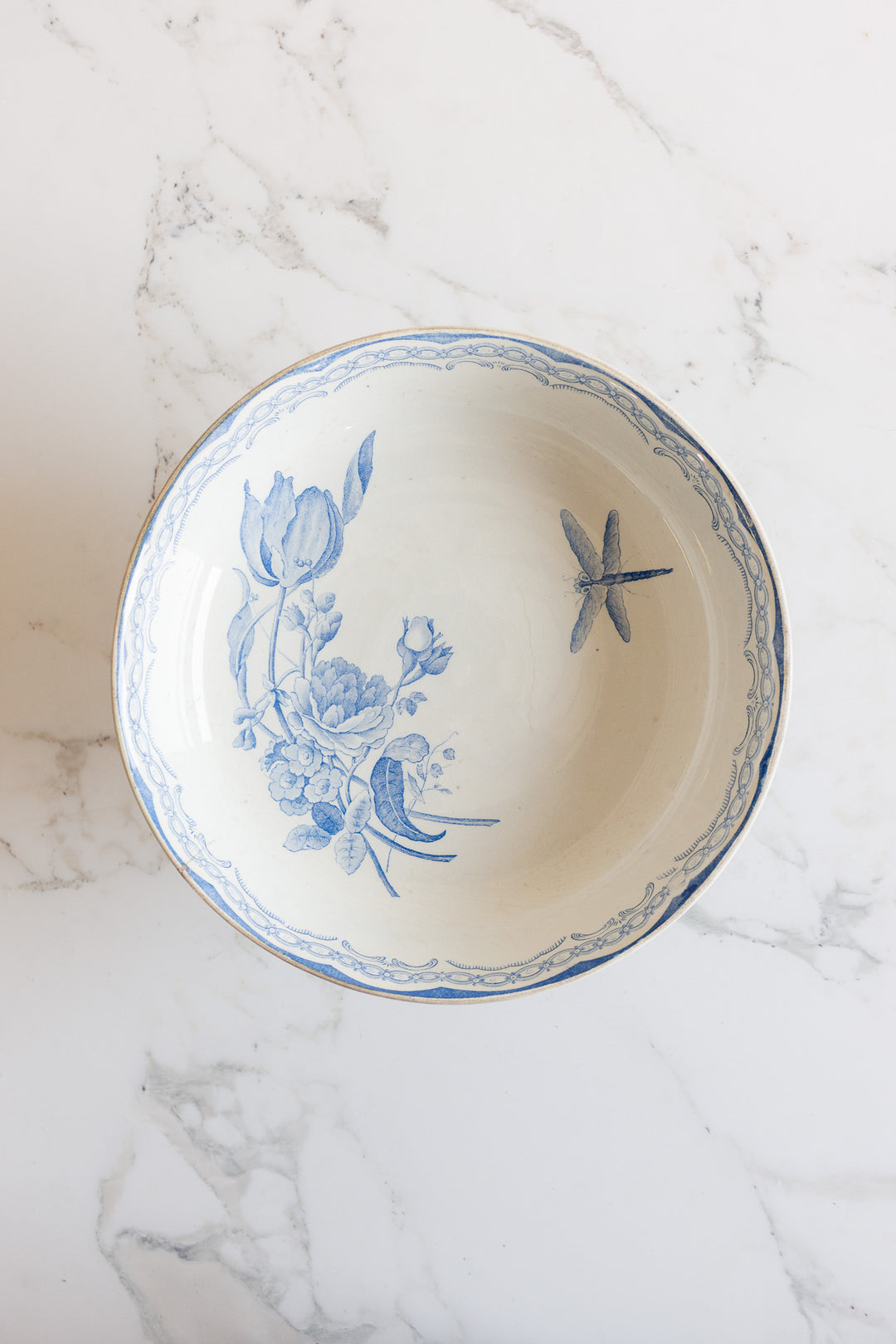 antique french gien blue and white transferware compotier