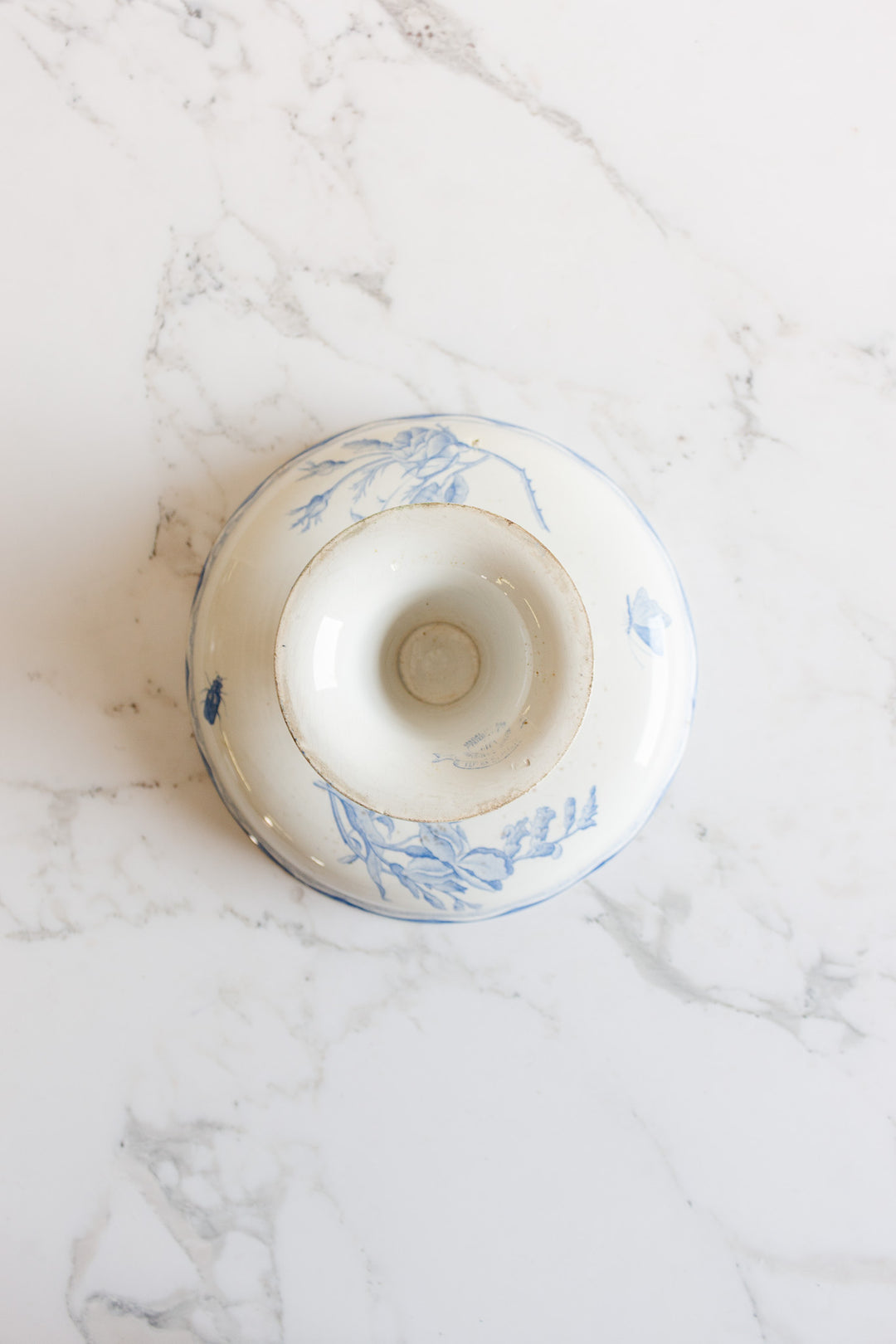 antique french gien blue and white transferware compotier