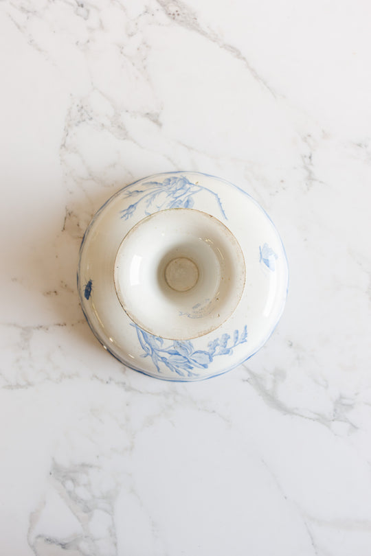 antique french gien blue and white transferware compotier