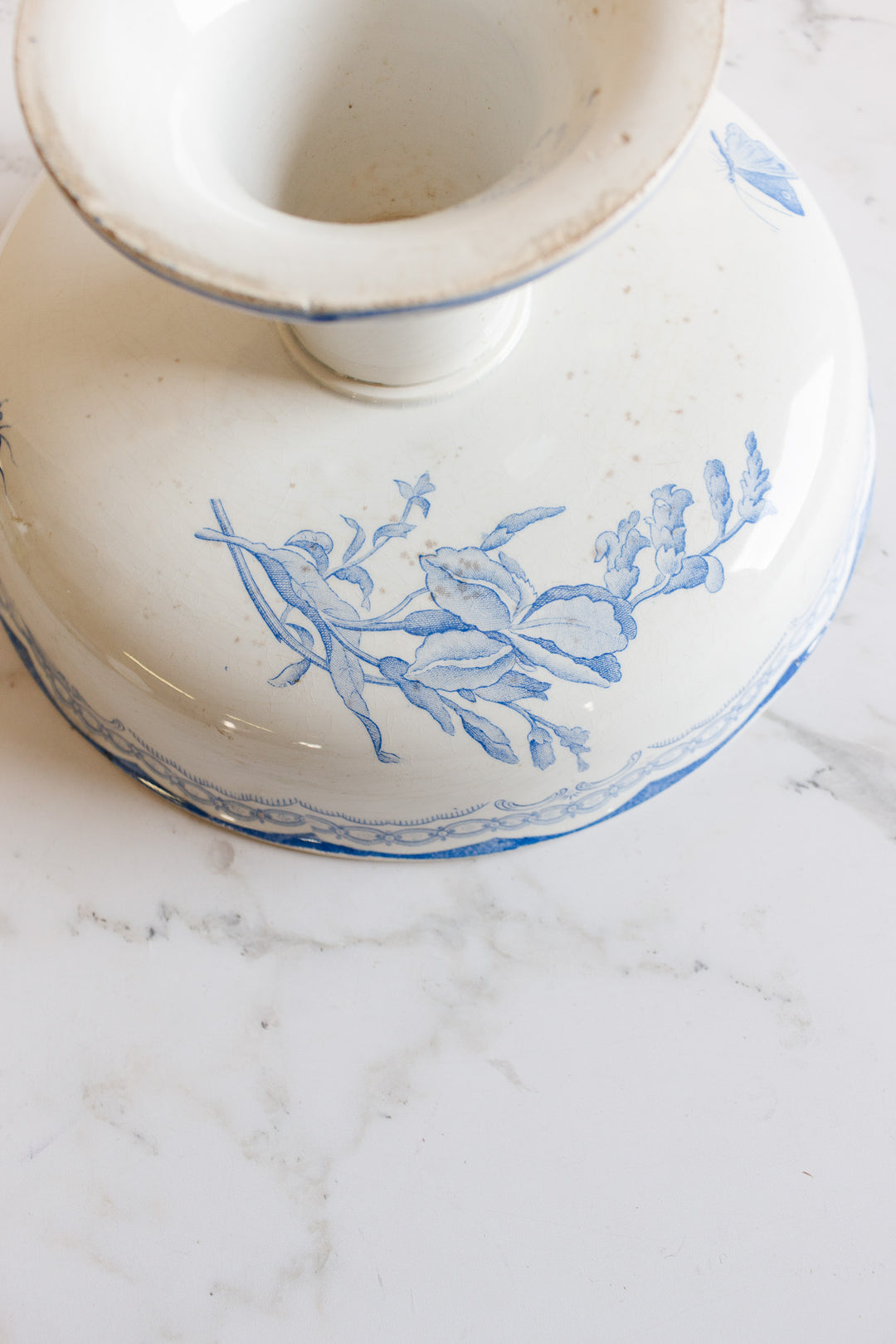antique french gien blue and white transferware compotier