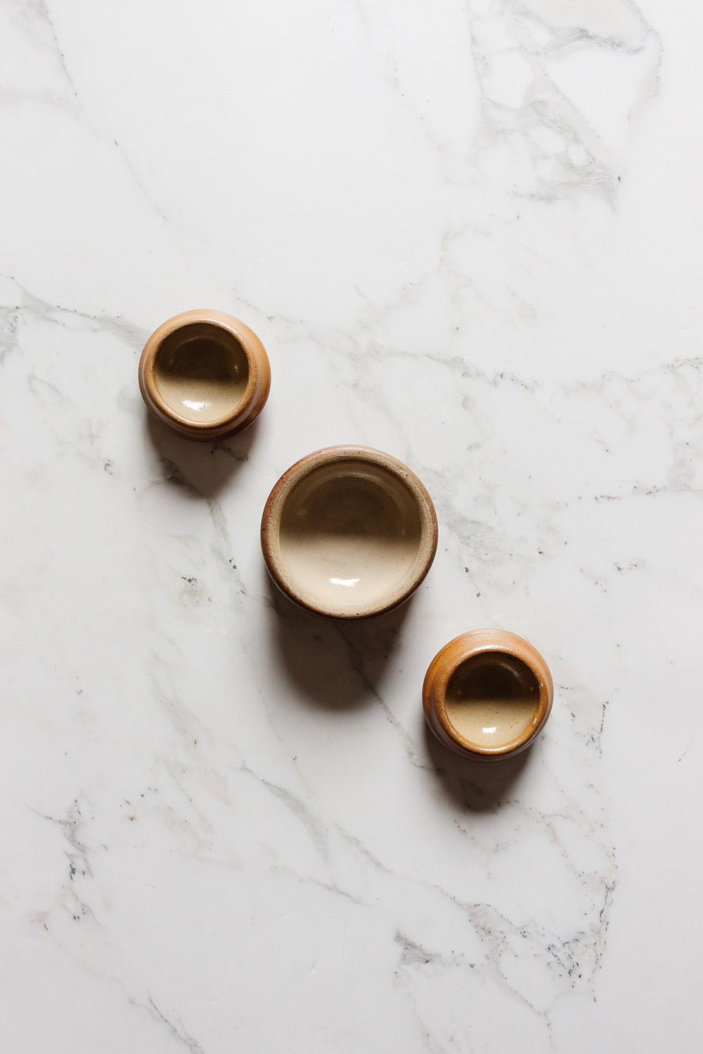 antique french stoneware butter pat trio