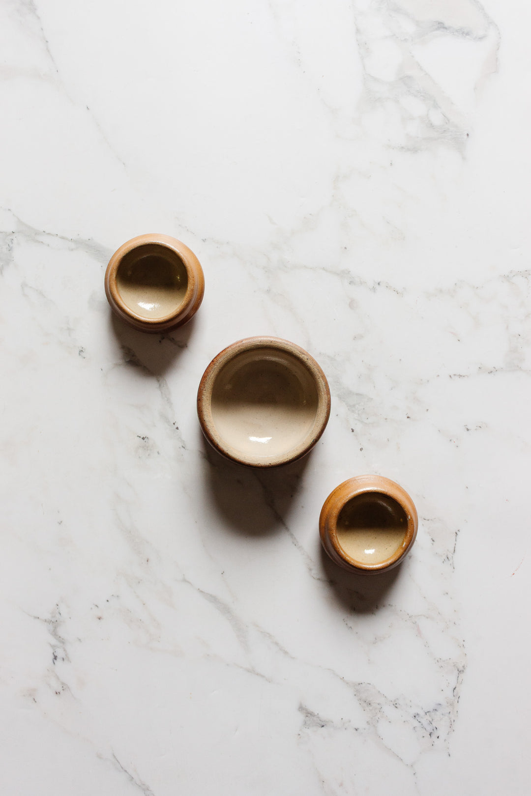 antique french stoneware butter pat trio