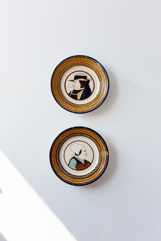 early 20th century French Quimper pottery Breton portrait plates
