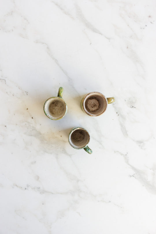set of three antique french stoneware dollhouse mugs
