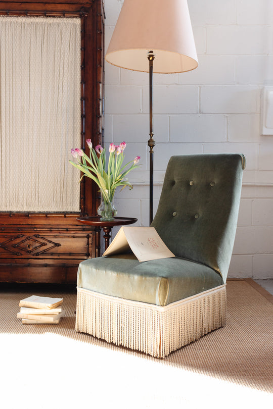 Napoleon III french velvet slipper chair with fringe