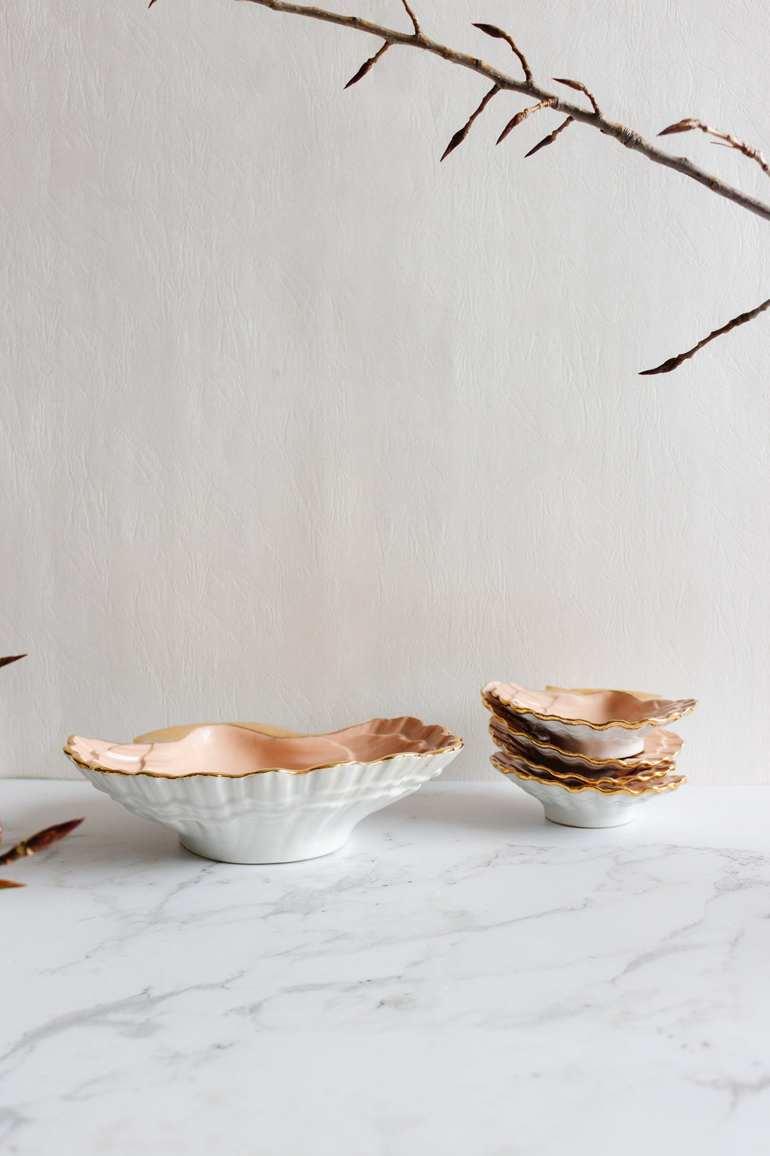 turn of the century french "porcelaine de paris, coquillages roses" hors d'oeuvres plates