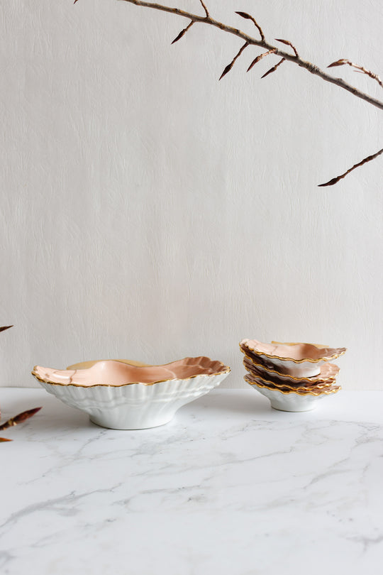 turn of the century french "porcelaine de paris, coquillages roses" hors d'oeuvres plates