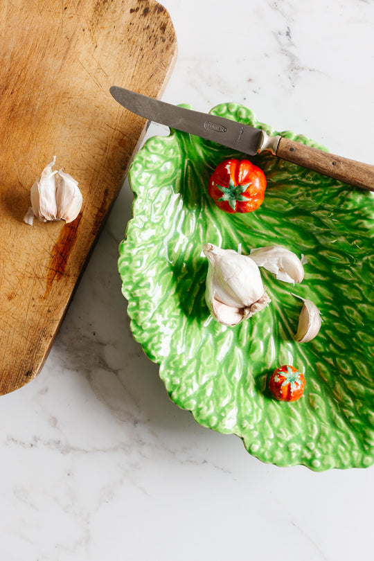 antique french sarreguemines majolica lettuce and tomato dish