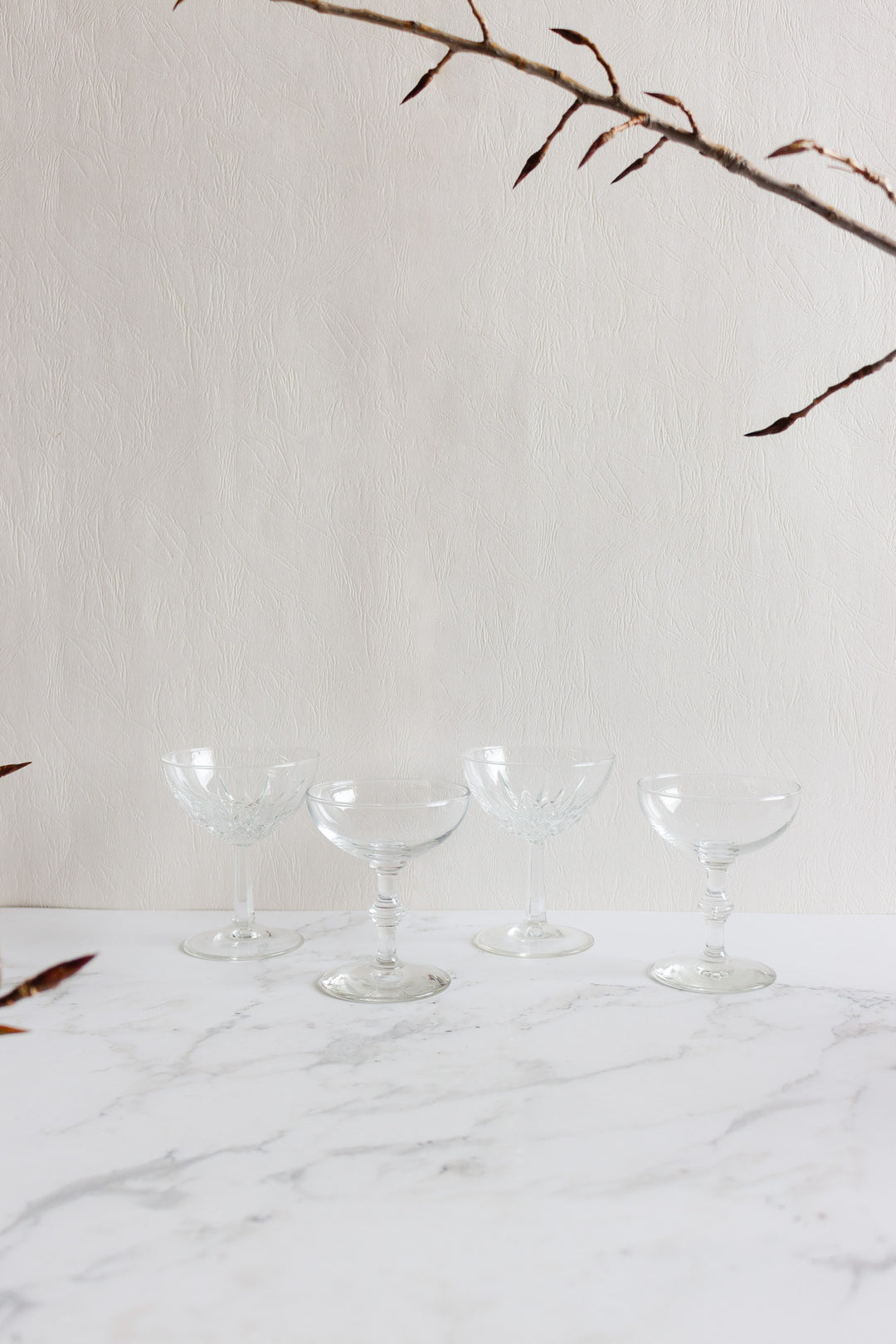 eclectic set of 4 vintage french champagne coupes