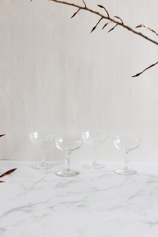 eclectic set of 4 vintage french champagne coupes