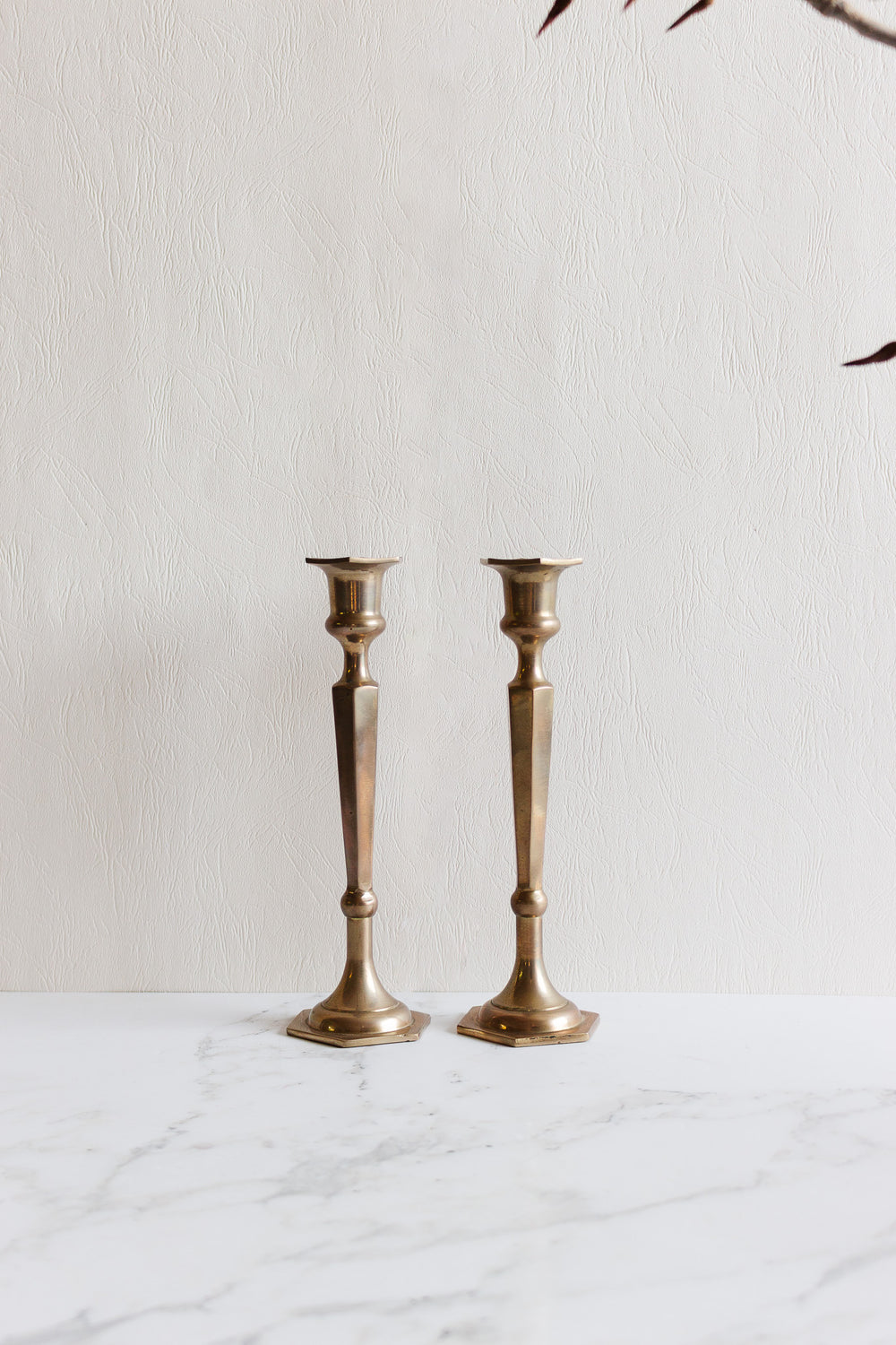 pair of vintage french tall brass candlesticks