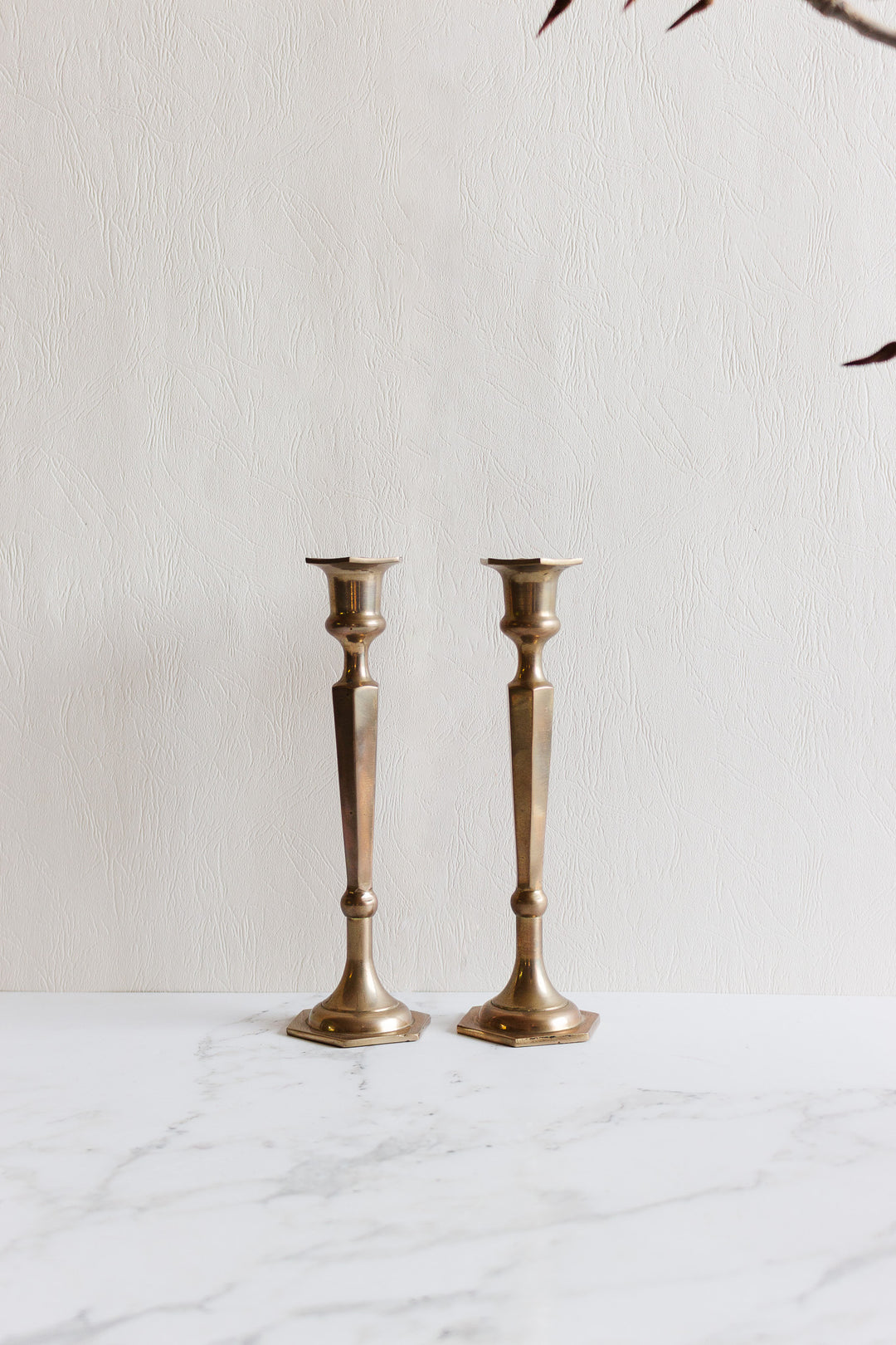 pair of vintage french tall brass candlesticks