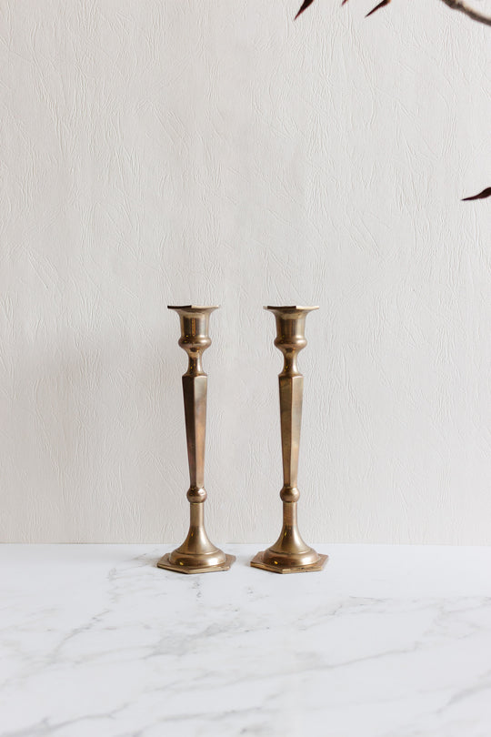 pair of vintage french tall brass candlesticks