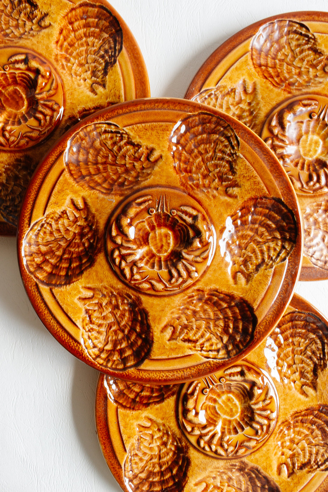 vintage sarreguemines oyster plates, set of 4