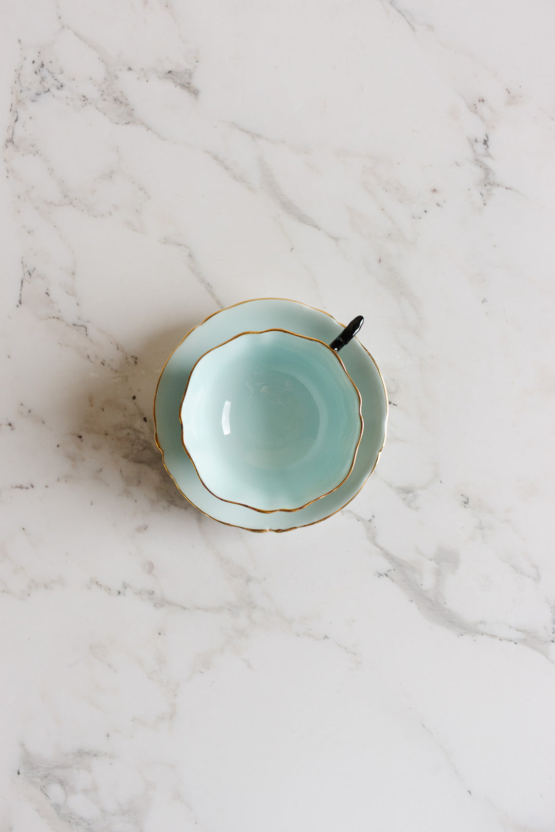 1930s double warrant paragon black and robin's egg blue teacup